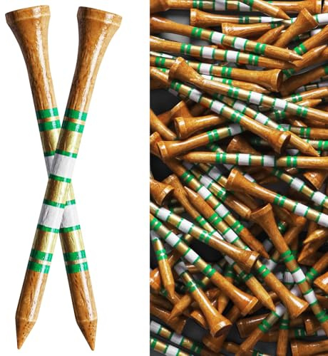 FINGER TEN Golf Tees Western Birch Wood Value 100 Pack 1 1/2 2 3/4 3 1/4 Inch, Durable Stable Tees Smooth Surface, Long Lasting for Men Women Golfers (Brown&Gold&Green, 3 1/4 Inch)