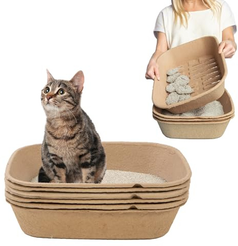 Kitty Sift (Juego de 1 Caja de Arena y 5 Forros de tamizado) Kit de Caja de Arena desechable para Gatos sostenible, Limpio, tamizado, Grande, Juego de 6 Juegos