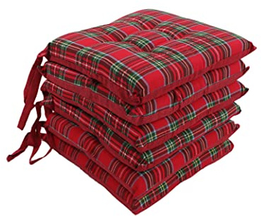 Viterbo Biancheria Set 6 Cuscini Sedia Coprisedia Tartan Scozzese 4 Punti Imbottiti Lacci (3405) (Tartan)