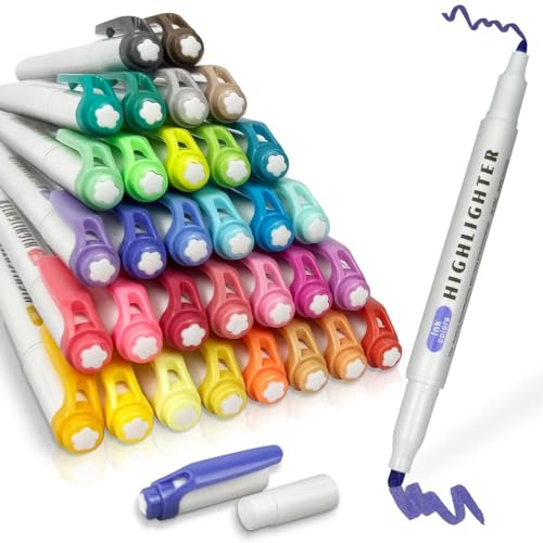 YOSKAEDI Textmarker, 32 textmarker marker pastell mit zwei Spitzen, pastell textmarker set, markers & highlighters pen, für Tagebuch, Büro-Schulbedarf