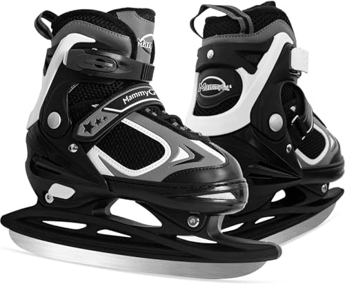 MammyGol Adjustable Ice Skates for Kids Boys Girls, Hockey Lace-Up Skate, Black Ice Skating Size L for Beginner