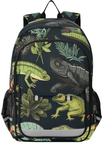 RPLIFE Mochila escolar para niños, diseño de setas silvestres con bonitas ramas y flores silvestres, mochila duradera para niñas, Una caricatura de diferentes tipos de reptiles, Talla única, Compacto