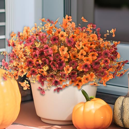 INQCMY Konstgjorda falska höstväxter blommor för utomhus utomhusdekoration, 12 buntar fusksiden tusensköna blommor UV-resistent utseende verklig ingen blekning för ytterdörren veranda uteplats gård