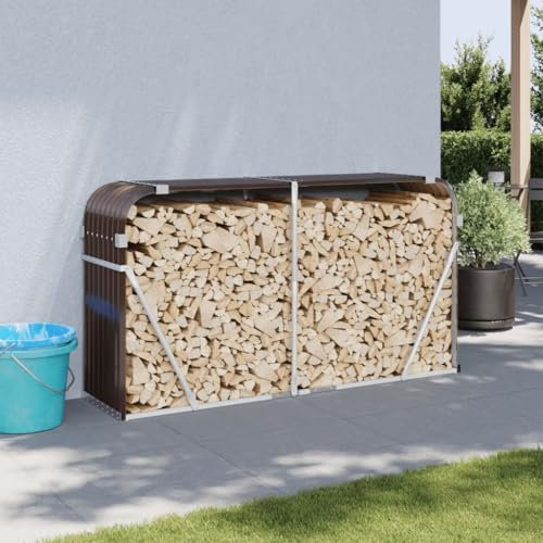 Xichuzi Kaminholzunterstand Braun 180x45x100 cm Verzinkter Stahl, Holzunterstand, Holzstapelhilfe, Aufbewahrung Holz, Holzregal, Brennholzregal Außen, Kaminholz Aufbewahrung - 364574
