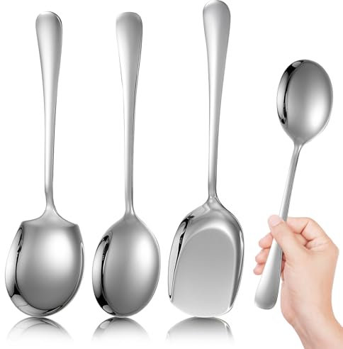 TIESOME 3 Stück Servierlöffel Aus Edelstahl, Vorlegebesteck, Servierlöffel Groß, Lange Löffel, Salatbesteck Edelstahl, Dessertlöffel Serving Spoon,