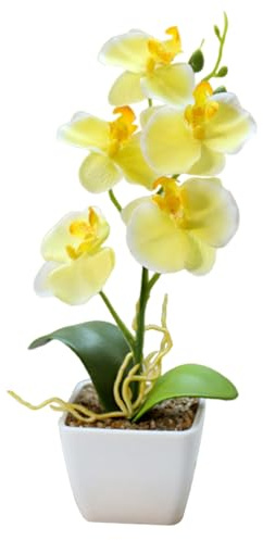 Gcroet 1PC Fake ORCHIDE en Pot RÉALISTE DE 10,6 Pouces Orchidée Jaune avec 5 Fleurs Orchidée Artificielle décorative vibrante Vibrant Fake Orchid Plant pour Le Mariage du Bureau à Domicile
