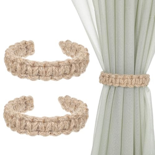 2 Pack Braided Curtain Tiebacks Boho Elegant Rustic Curtain Holdbacks Tie Backs Holders Set Handmade Ties For Farmhouse Decor Hand Woven Tiebacks Indoor Outdoor Use