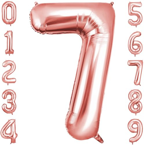 OFFCUP Palloncino Numero 7 Oro Rosa Gigante 40 Pollici Foil per Compleanno | Gonfiabile ad elio, circa 100 cm, in alluminio foil, decorazione per feste compleanno matrimonio anniversario baby shower