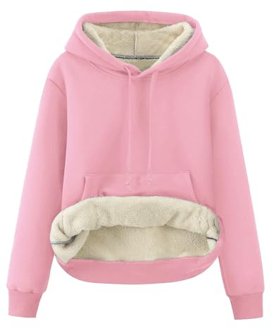 JFAN Felpa Donna con Cappuccioe in Pile Invernale Caldo Fleece Felpa Pullover Solido Hoodie Sweatshirt con Tasca Rosa M