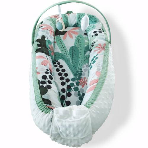 LADIDA Baby Nest Pod for Newborns 0-12 Months,Baby Lounger,Soft Breathable & Washable,Portable Baby Sleep Pod with Soothing Music and Vibration (Plant Pattern)