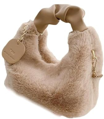 BBTISG Borsa a Mano in Pelliccia Sintetica Borsa a Tracolla da Donna in Peluche Borsa a Tracolla e per Donne e Ragazze (cachi)