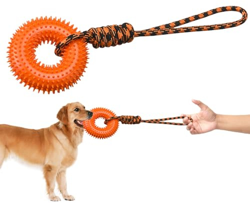 Genérico Juguetes Chirriantes para Perros - Mordedor para Masticar con Púas,Anillo para Morder con Cuerda para Perros Fuertes para Jardín Parques Y Exterior
