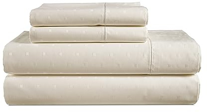 100% Egyptian Cotton Sheet Set Queen Size – Silky Sateen Weave Queen Sheet Set for Winter Sleep Comfort, 15 Snug Fit Deep Pocket, Breathable Hotel-Quality Soft Luxury You Can Feel - Swiss Dot Ivory