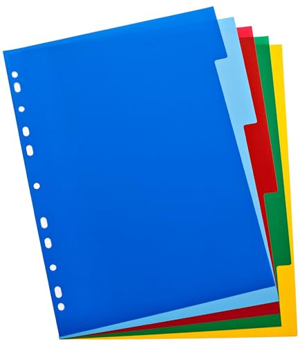 Oxford A4 Plastic 5-Part Dividers - Lightweight, Multi-Colored Tabs for Organized Filing, Tear-Resistant & Wipe-Clean, Multi-Punched for Binders