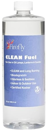 Firefly Fuel Clean Fuel Lamp Oil - Smokeless, Virtually Odorless, and Long-Lasting Burn Time for Indoor & Outdoor Lamps - 32 Ounces - Made in USA