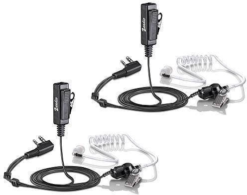 zeadio Surveillance Covert Air Acoustic Tube Walkie Talkie Earpiece Headset with Push-To-Talk Microphone for Kenwood Baofeng HYT 2 Pin Two Way Radio (Pack of 2)