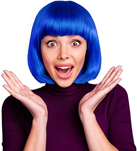 Hatstar Bob Perücke Blau, Charleston-Perücke für Damen und Herren, Kostüm Accessoire für Karneval, Fasching und Halloween, 100% Polyester