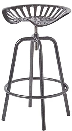 HOMESCAPES Grey Metal Tractor Seat Cast Iron Barstool, 70 cm Tall