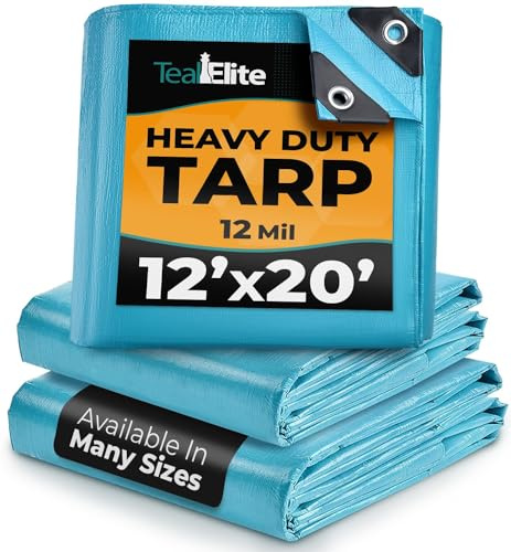 Tarps Heavy Duty Waterproof 12x20-12 mil Thick Camping Tent - Blue Tarp 12x20 UV Resistant, Rip & Tear Proof with Metal Grommets – Multipurpose Use for Camping, Tent, Boat, RV, Car, & Pool Cover