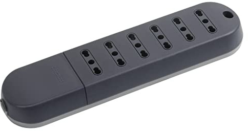 BTICINO Ciabatta Multipresa Elettrica Slim 6 Posti Bipasso 10/16A, Multipresa Senza Cavo, Prese Elettriche Bivalenti compatibili con tutte le Spine Italiane, Salvaspazio, Robusta e Sicura, Nero