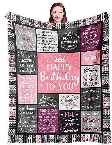 Ivivis Birthday Gifts for Women Girls Throw Blanket 60X50, Happy Birthday Decorations for Woman, Gifts for Women Birthdays Unique, Womens Bday Gift Ideas for Her Friend Mom Sister Grandma Wife