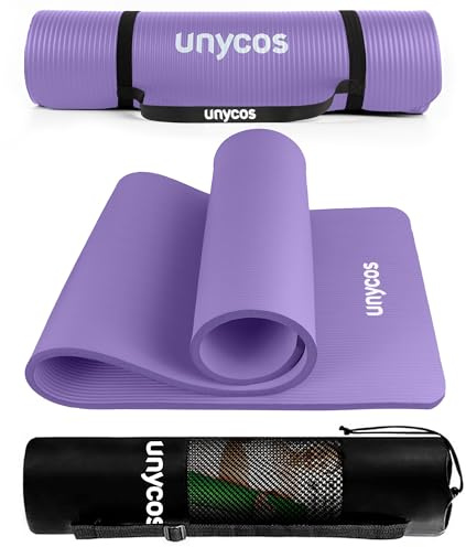 unycos - Esterilla de Deporte, Yoga, Pilates y Fitness, Gruesa (10 mm) Antideslizante【E-Book】Correa y Bolsa de Transporte, Colchoneta NBR para Gimnasio en Casa 183x60 cm | 72,04x23,62 (Morado)