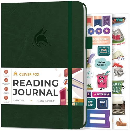 Clever Fox Reading Journal – guidad bokrecensionslogg med lässpårare – presentboktillbehör för läsälskare – spårdagbok för barn och vuxna – A5 storlek, 14,6 x 21,3 cm (skogsgrön)