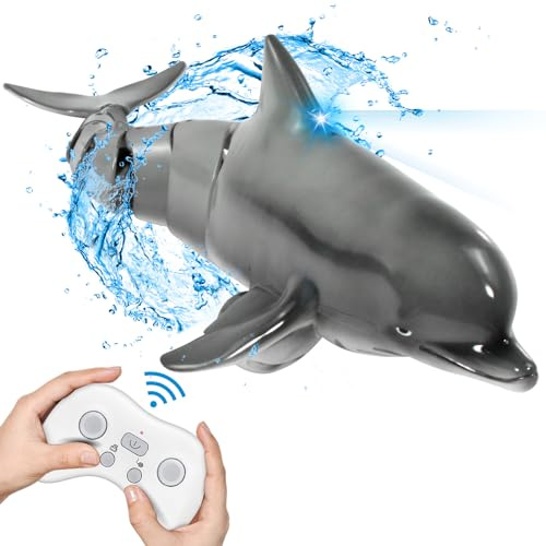 fromeasy Remote Control Dolphin Shark, Water Pool Toys for Kids Ages 8-12, 2.4G High Simulation Oceanic Dolphins with Light, Swimming Bathroom Toys for 6+ Year Old Boys and Girls