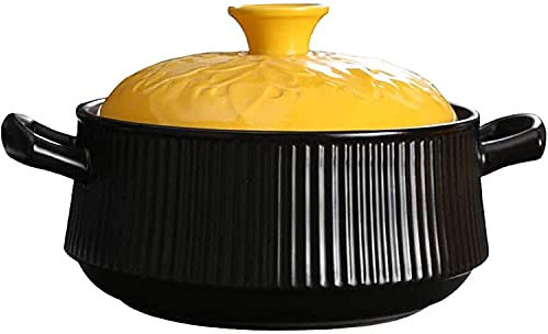 Cacerola de cerámica con tapa, olla de cerámica holandesa con doble asa y tapa, olla de sopa para el hogar, adecuada para estufa eléctrica de cerámica (4 l|1)