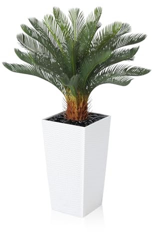 CROSOFMI Künstliche Pflanzen groß 120cm Kunstpflanze im Topf Plastik Palme Künstliche Palmen wie echt Fake Plant für Balkon Wohnzimmer Outdoor Deko (Weiß)