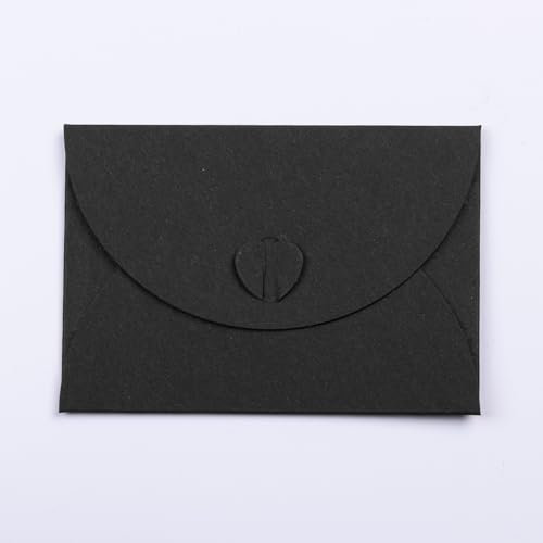PresentFill® 25 Stück Mini Briefumschläge mit Herz Verschluss Schwarz Format 10 x 7 cm Kleine Umschläge aus 100% Recycling Kraftpapier zum gestalten, beschriften oder bedrucken