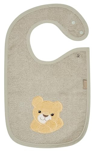 Sterntaler Lätzchen Löwe Leo – saugfähige Baumwolle mit feiner Applikation – praktischer Druckknopfverschluss auf der Schulter – weich & hautfreundlich für Babys und Kinder - Geschenk, steingrau