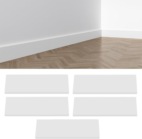 5 pezzi di battiscopa, Sockelleisten ispessiti, listelli per pavimento, 45 * 12 cm di rivestimento autoadesivo per pavimenti, resistente all'acqua e allo sporco, lunghezza totale 2,25 m (Bianco puro)