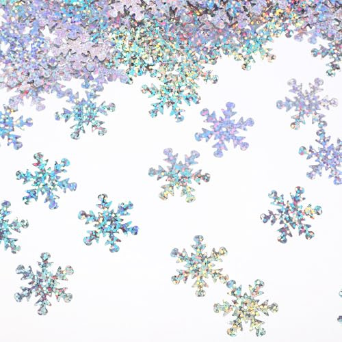 600pcs/50g Laser Silver Snowflakes Confetti, 1inch Large Winter Christmas Confetti, Xmas Table Decorations, Glitter Snowflake Sequins for Wedding Birthday Holiday Frozen Party Table Home Decoration