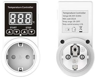 Vidacharmy Termostato prese, Digitale Presa Termostato Spina Regolatore di Temperatura,250 V con Sensore di Temperatura e LCD per Serra, Terrario, Acquario, Rettili