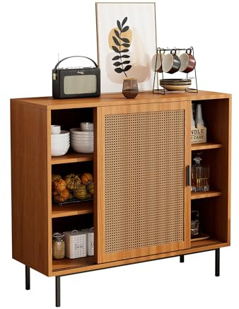 PCXWTLN Aparador de cocina, cómoda armario de almacenamiento con 2 puertas correderas y estante ajustable, estilo rústico para salón, comedor, 100 × 90 × 37 cm