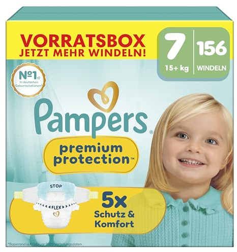 Pampers Premium Protection Größe 7, 156 Windeln, 15kg+, unser Nr. 1 Haut- und Auslaufschutz