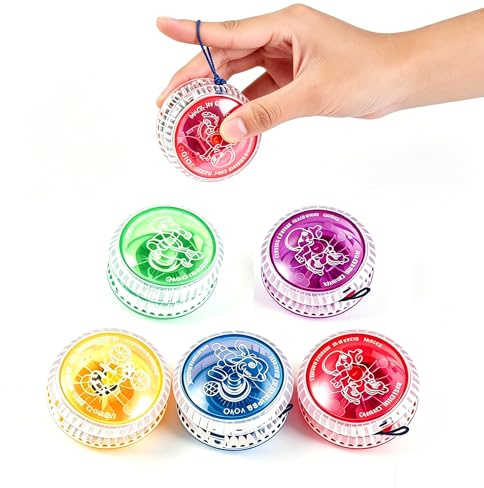 FeiatPogra Light Up Fidget Toys Yoyo Set, 5 Pack Magic YoYos for Beginners & Kids, Glowing Yo-Yos with Durable Strings, Perfect Party Favors, Birthday Gifts, Outdoor Games Toys