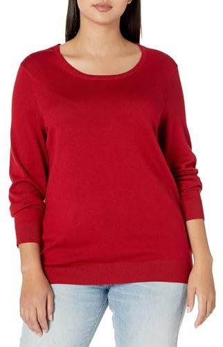 Amazon Essentials Jersey de Cuello Caja Ligero de Manga Larga (Disponible en Tallas Grandes) Mujer, Rojo, L