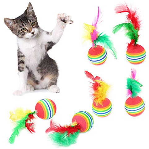 Haven shop Lot de 5 balles colorées pour animal domestique - Pour chiens, chats, chiots, chatons - Balle élastique souple - En mousse arc-en-ciel - Jouet interactif pour chien