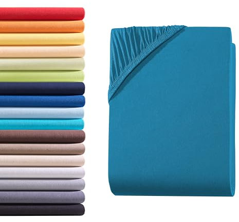 Hometex Premium Textiles Spannbettlaken Spannbetttuch 140-160 x 200 cm, Bettlaken Jersey aus 100% Baumwolle, Matratzen bis 23-25 cm, Oeko-TEX Made IN Green, Petrol