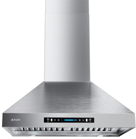 IKTCH 36-inch Wall Mount Range Hood 900 CFM Ducted/Ductless Convertible, Kitchen Chimney Vent Stainless Steel with Gesture Sensing & Touch Control Switch Panel, 4 Pcs Adjustable Lights