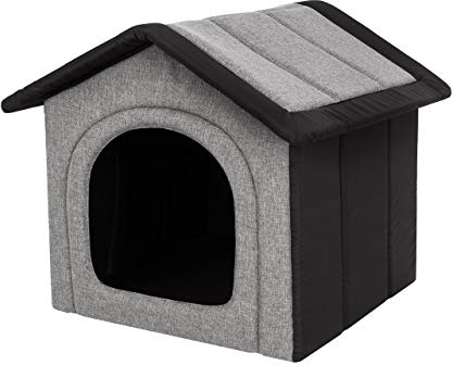 PillowPrim Hundkoja hundgrotta hundbädd hundhus kattgrotta storlek L – 52 x 46 cm ljusgrå med svart