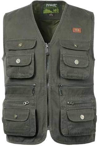 Oralidera Herren Outdoor Jagdweste Reporterwesten Ärmellos Jacke Anglerweste Fotografie Freizeitweste Safari Weste mit Vielen Taschen für Jagd Angeln Camping, Grün, M