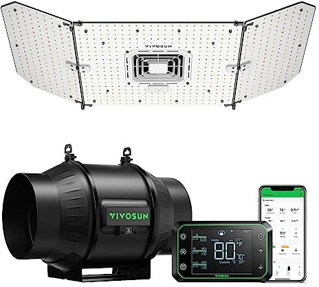 VIVOSUN Smart Grow System with AeroLight A200SE 200W LED Grow Light with Circulation Fan, AeroZesh T6 6-inch 408 CFM Inline Duct Fan, and GrowHub E42A Temperature & Humidity WiFi-Controller