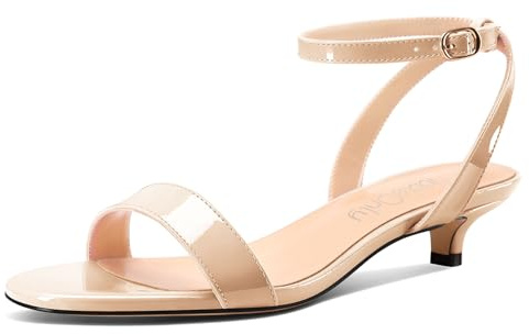 NobleOnly Femmes Bas Kitten Talon Heel Ouvert Bout Lanières Cheville Slingback Sandales Dress Décontracté Boucle Chaussures 3 CM Heels Nude 43 EU