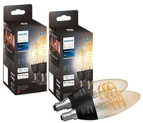 Philips Hue White Ambiance Filament, smarte E14 LED Lampe, dimmbar, 350lm, alle Weißschattierungen, steuerbar via App, Klar(4 pack)