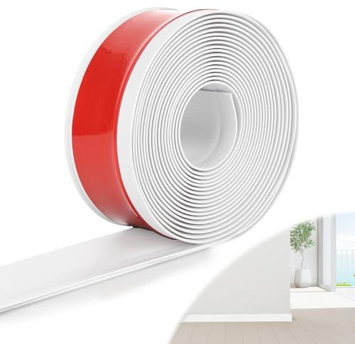 DBREAKS 5cm*10m Rodapies Autoadhesivo PVC, Zócalos decorativos Adhesivo, Rodapié blando de PVC, Flexible Rodapie Cocina y Baño, Listón de PVC blando autoadhesivo(Blanco)
