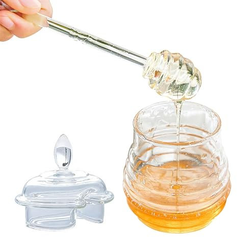 Honungsglas med lock och sked honungsglas av glas säker, luktfri, vackra och transparenta honungsburkar för servering av honung och sirap Lämplig för , bröllop, bar