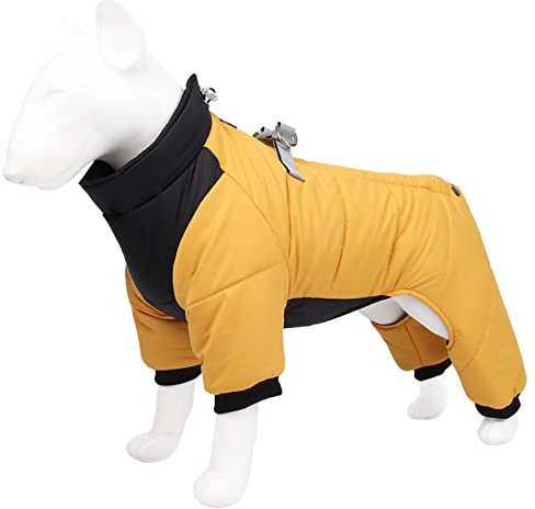 Hixingo Impermeabile Cappotto in Invernale per Cani con Gambe, Invernale Caldo Freddo Cappottino e Giubbotti Vestiti Giacca Antivento per Animali Domestici (S,Giallo)